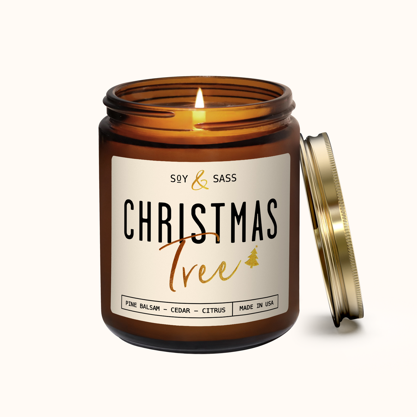 Christmas Tree Soy Candle (Cream Label)